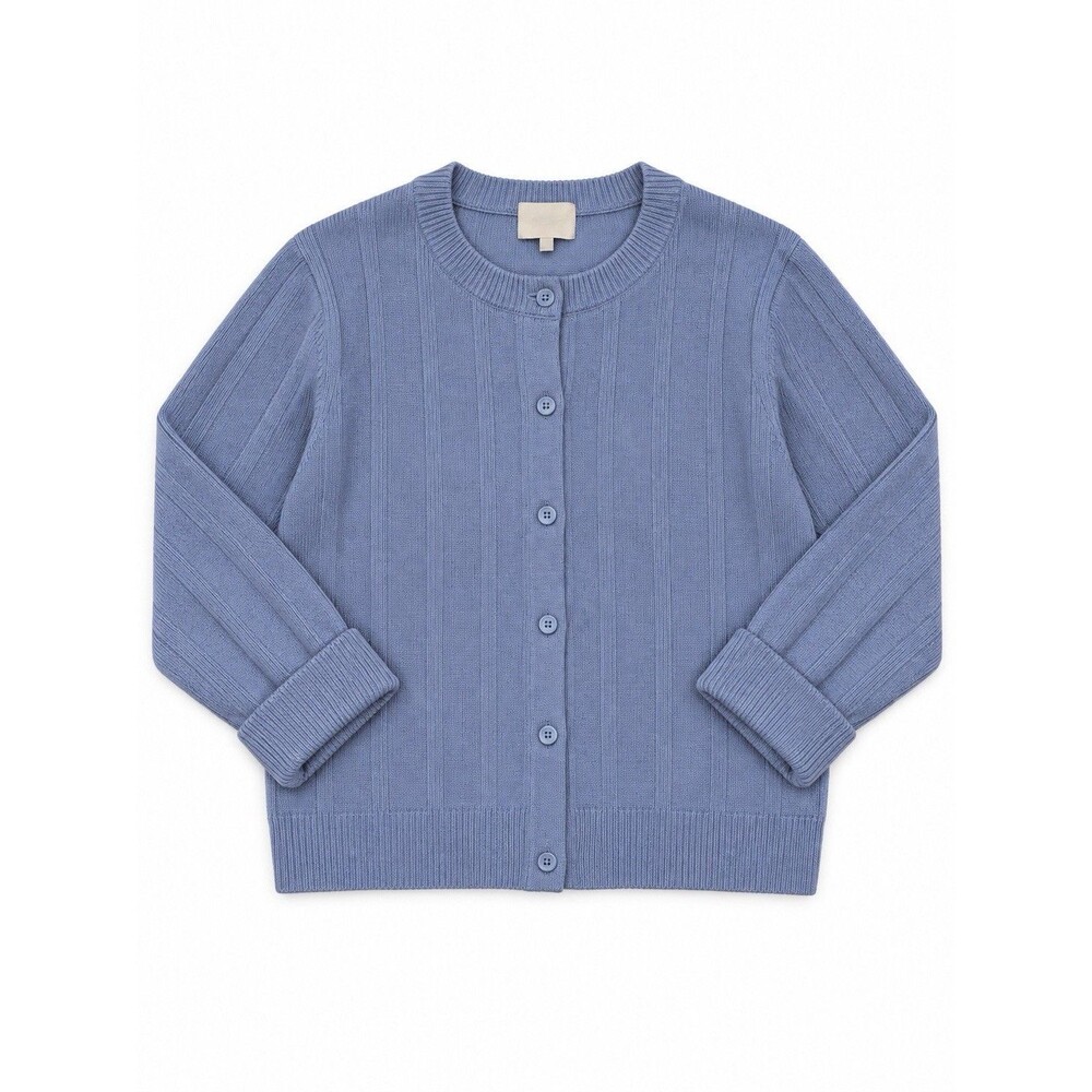 Reformation Blue 100% Merino Wool Ribbed Crewneck Cardigan Sweater M